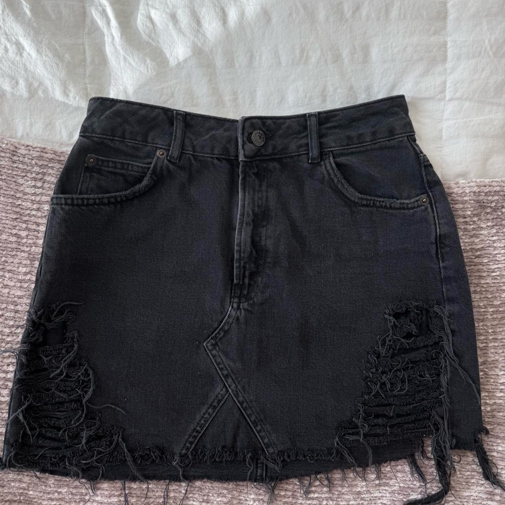 Topshop Black Frayed Mini Skirt